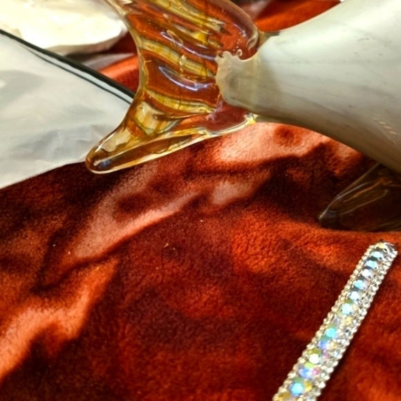 XL Murano Vintage 10" Long Glass Fish W/Curved Tale - Brown and White - Picture 2 of 6